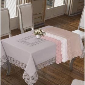 Finezza 160x230 cm Narin Lüx Dantelli Keten Kumaş Gri Dikdörtgen Masa Örtüsü