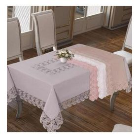 Finezza 160x230 cm Narin Lüx Dantelli Keten Kumaş Gri Dikdörtgen Masa Örtüsü