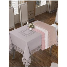 Finezza 160x230 cm Narin Lüx Dantelli Keten Kumaş Gri Dikdörtgen Masa Örtüsü