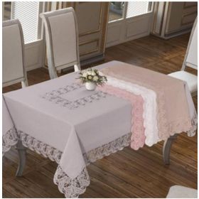 Finezza 160x230 cm Narin Lüx Dantelli Keten Kumaş Gri Dikdörtgen Masa Örtüsü
