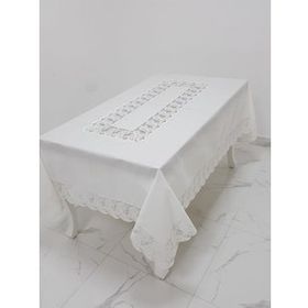 Finezza 160x230 cm Narin Lüx Dantelli Keten Kumaş Krem Dikdörtgen Masa Örtüsü