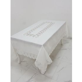 Finezza 160x230 cm Narin Lüx Dantelli Keten Kumaş Krem Dikdörtgen Masa Örtüsü