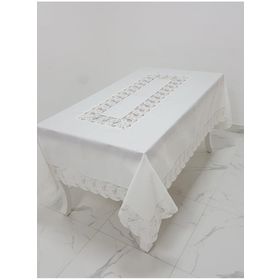 Finezza 160x230 cm Narin Lüx Dantelli Keten Kumaş Krem Dikdörtgen Masa Örtüsü