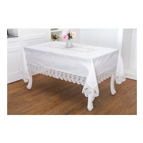 Finezza 160x230 cm Narin Lüx Dantelli Keten Kumaş Krem Dikdörtgen Masa Örtüsü
