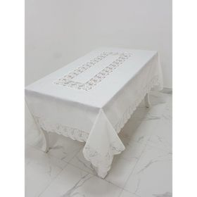 Finezza 160x230 cm Narin Lüx Dantelli Keten Kumaş Krem Dikdörtgen Masa Örtüsü