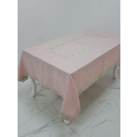 Finezza 160x230 cm Nergis Jakar Bordürlü Keten Kumaş Pudra Masa Örtüsü
