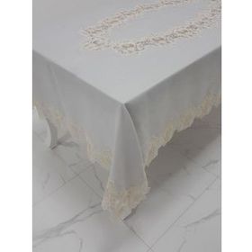 Finezza 160x230 cm Nihal Lüx Dantelli Simli Keten Kumaş Gri Dikdörtgen Masa Örtüsü