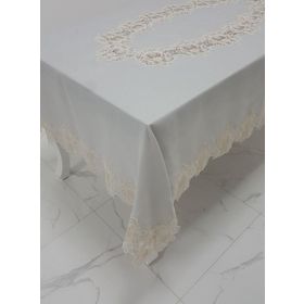 Finezza 160x230 cm Nihal Lüx Dantelli Simli Keten Kumaş Gri Dikdörtgen Masa Örtüsü