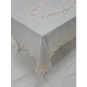 Finezza 160x230 cm Nihal Lüx Dantelli Simli Keten Kumaş Gri Dikdörtgen Masa Örtüsü