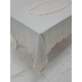 Finezza 160x230 cm Nihal Lüx Dantelli Simli Keten Kumaş Gri Dikdörtgen Masa Örtüsü