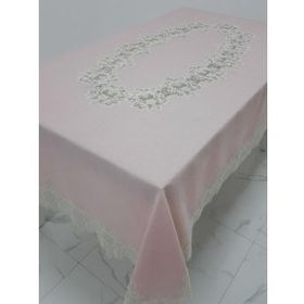 Finezza 160x230 cm Nihal Lüx Dantelli Simli Keten Kumaş Pudra Dikdörtgen Masa Örtüsü
