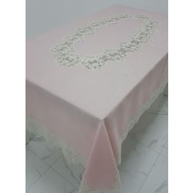 Finezza 160x230 cm Nihal Lüx Dantelli Simli Keten Kumaş Pudra Dikdörtgen Masa Örtüsü