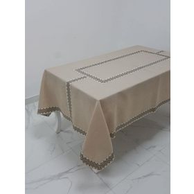 Finezza 160x230 cm Oslo Lüx Jakar Bordürlü Keten Kumaş Bej Dikdörtgen Masa Örtüsü