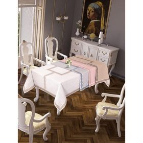 Finezza 160x230 cm Oslo Lüx Jakar Bordürlü Keten Kumaş Krem Dikdörtgen Masa Örtüsü