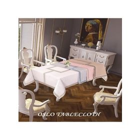 Finezza 160x230 cm Oslo Lüx Jakar Bordürlü Keten Kumaş Krem Dikdörtgen Masa Örtüsü