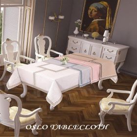 Finezza 160x230 cm Oslo Lüx Jakar Bordürlü Keten Kumaş Krem Dikdörtgen Masa Örtüsü