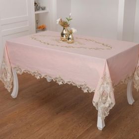 Finezza 160x230 cm Perla Dantelli Simli Keten Kumaş Pudra Masa Örtüsü