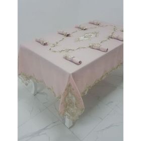 Finezza 160x230 cm Perla Dantelli Simli Keten Kumaş Pudra Masa Örtüsü