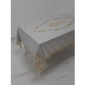 Finezza 160x230 cm Perla Lüx Dantelli Simli Keten Kumaş Gri Dikdörtgen Masa Örtüsü