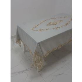 Finezza 160x230 cm Perla Lüx Dantelli Simli Keten Kumaş Gri Dikdörtgen Masa Örtüsü