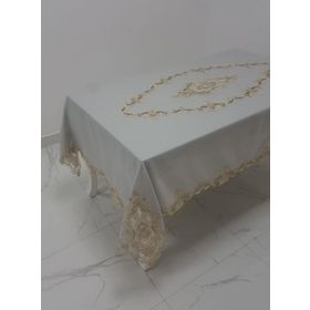 Finezza 160x230 cm Perla Lüx Dantelli Simli Keten Kumaş Gri Dikdörtgen Masa Örtüsü