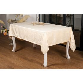Finezza 160x280 cm Raya Lüx Jakar Bambu Kumaş Bej Dikdörtgen Masa Örtüsü