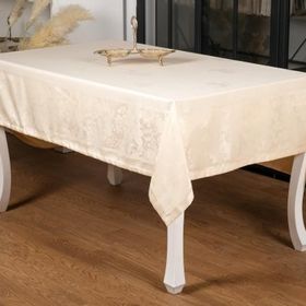 Finezza 160x280 cm Raya Lüx Jakar Bambu Kumaş Bej Dikdörtgen Masa Örtüsü