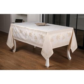 Finezza 160x320 cm Nilüfer Lüx Jakar Kumaş Bej Dikdörtgen Masa Örtüsü