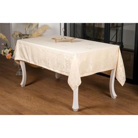 Finezza 160x320 cm Raya Lüx Jakar Bambu Kumaş Bej Dikdörtgen Masa Örtüsü