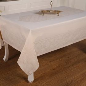 Finezza 160x320 cm Roma Lüx Jakar Kumaş Bej Dikdörtgen Masa Örtüsü