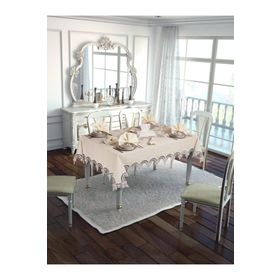 Finezza 170x230 cm 17 Parça 8 Kişilik Ahsen Dantelli Etamin Bej Sofra Takımı