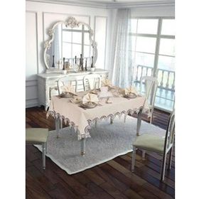 Finezza 170x230 cm 17 Parça 8 Kişilik Ahsen Dantelli Etamin Bej Sofra Takımı