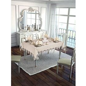 Finezza 170x230 cm 17 Parça 8 Kişilik Ahsen Dantelli Etamin Bej Sofra Takımı