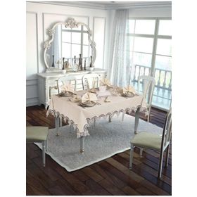 Finezza 170x230 cm 17 Parça 8 Kişilik Ahsen Dantelli Etamin Bej Sofra Takımı