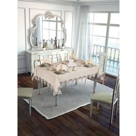 Finezza 170x230 cm 17 Parça 8 Kişilik Ahsen Dantelli Etamin Bej Sofra Takımı