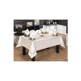 Finezza 170x230 cm 17 Parça 8 Kişilik Anjelica Güpürlü Monoray Beyaz Sofra Takımı