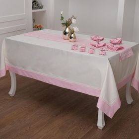 Finezza 170x230 cm 18 Parça 8 Kişilik Armine Pamuk Pembe Peçeteli Sofra Takımı