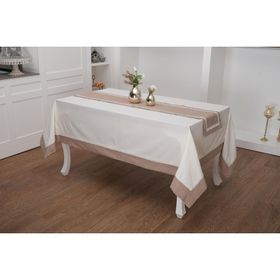 Finezza 170x230 cm 2 Parça Julyet Pamuk Krem Kahve Masa Örtüsü ve Runner