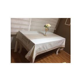 Finezza 170x230 cm 2 Parça Julyet Pamuk Krem Kahve Masa Örtüsü ve Runner