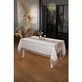 Finezza 170x230 cm 2 Parça Julyet Pamuk Krem Kahve Masa Örtüsü ve Runner