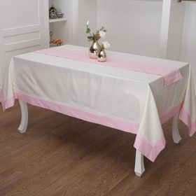 Finezza 170x230 cm 2 Parça Julyet Pamuk Krem Pembe Masa Örtüsü ve Runner