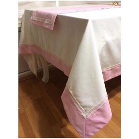 Finezza 170x230 cm 2 Parça Julyet Pamuk Krem Pembe Masa Örtüsü ve Runner