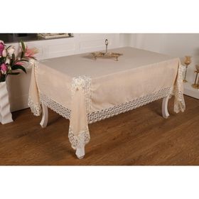 Finezza 170x230 cm Fedora Lüx Dantelli Taş Keten Kumaş Koyu Krem Dikdörtgen Masa Örtüsü