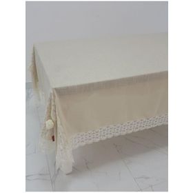 Finezza 170x230 cm Fedora Lüx Dantelli Taş Keten Kumaş Koyu Krem Dikdörtgen Masa Örtüsü