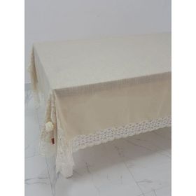 Finezza 170x230 cm Fedora Lüx Dantelli Taş Keten Kumaş Koyu Krem Dikdörtgen Masa Örtüsü