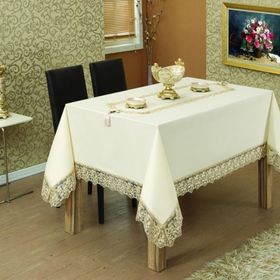 Finezza 170x230 cm Lydia Güpürlü Krep Kumaş Krem Bej Masa Örtüsü