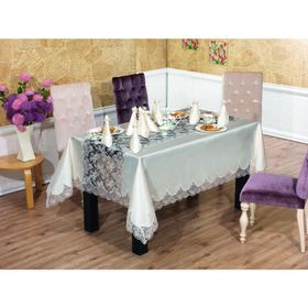 Finezza 170x240 cm 8 Kişilik Rosalinda Güpürlü Monoray Kumaş Krem Sofra Takımı