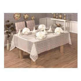 Finezza 170x280 cm 17 Parça 8 Kişilik Mimoza Lüx Dantelli Monoray Kumaş Krem Dikdörtgen Sofra Takımı