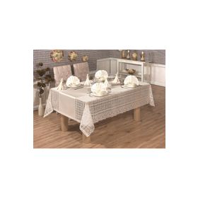 Finezza 170x280 cm 17 Parça 8 Kişilik Mimoza Lüx Dantelli Monoray Kumaş Krem Dikdörtgen Sofra Takımı