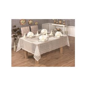 Finezza 170x280 cm 17 Parça 8 Kişilik Mimoza Lüx Dantelli Monoray Kumaş Krem Dikdörtgen Sofra Takımı
